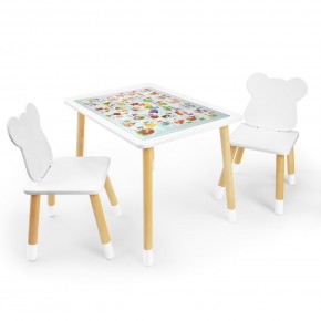 Детский комплект стол и два стула Мишка Rolti Baby с накладкой Алфавит (белая столешница/белое сиденье/береза ножки) в Белоярском (ХМАО) - beloiarskii.ok-mebel.com | фото