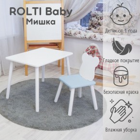 Детский комплект стол и стул «Мишка» Rolti Baby  (голубая столешница/голубое сиденье/белые ножки) в Белоярском (ХМАО) - beloiarskii.ok-mebel.com | фото