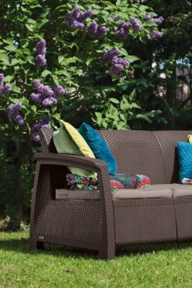 Диван пластиковый Корфу Макс (Corfu love seat max) коричневый в Белоярском (ХМАО) - beloiarskii.ok-mebel.com | фото 2