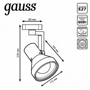 Светильник на штанге Gauss Track Light TR005 в Белоярском (ХМАО) - beloiarskii.ok-mebel.com | фото 6